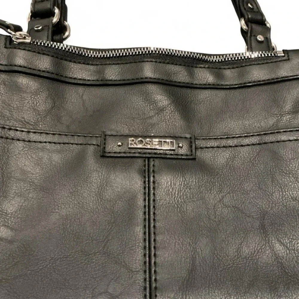 Rosetti Shoulder Bag Womens Large Black  Faux Leather Tote Zip Pocket